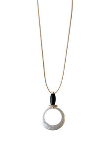 By Chance Long Necklace with black bead /silver disc