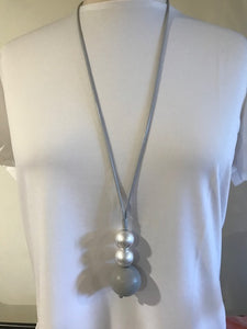 By Chance Long Necklace Grey and Silver Stones